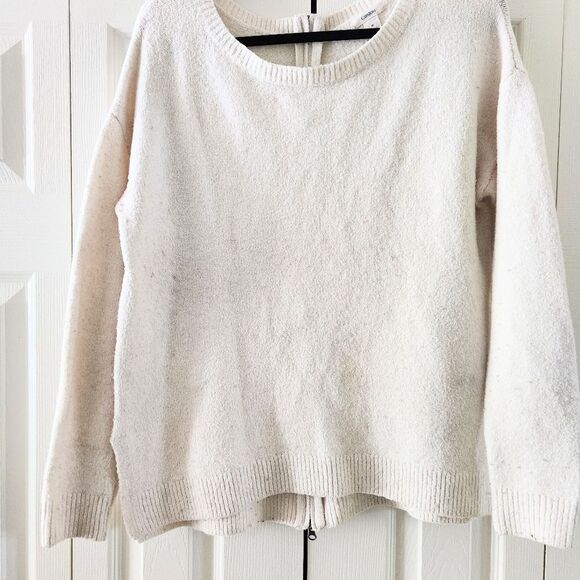 Caslon Women's Cream Crewneck Back Zipper Wool Blend Sweater, Size Medium - Picture 1 of 4